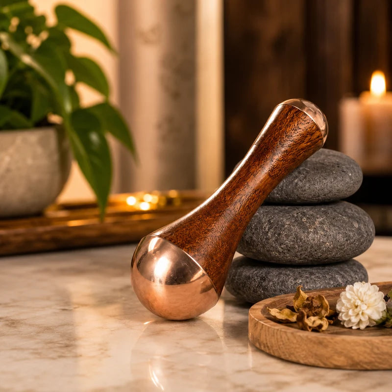 Wooden Handle Kansa Beauty Massager, Handcrafted Bronze Face And Neck Massage Tool, Face Lift Massage Tool