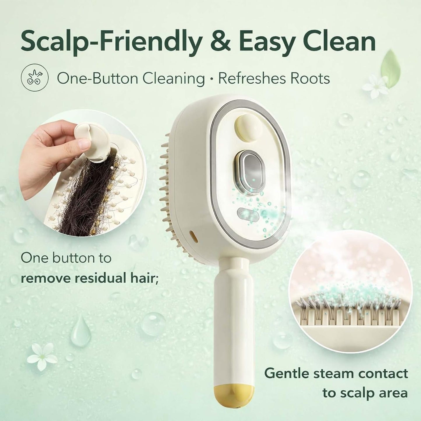 Hair Care Brush with Self-Cleaning, Anti-Static & Reduces Frizz (Beige)