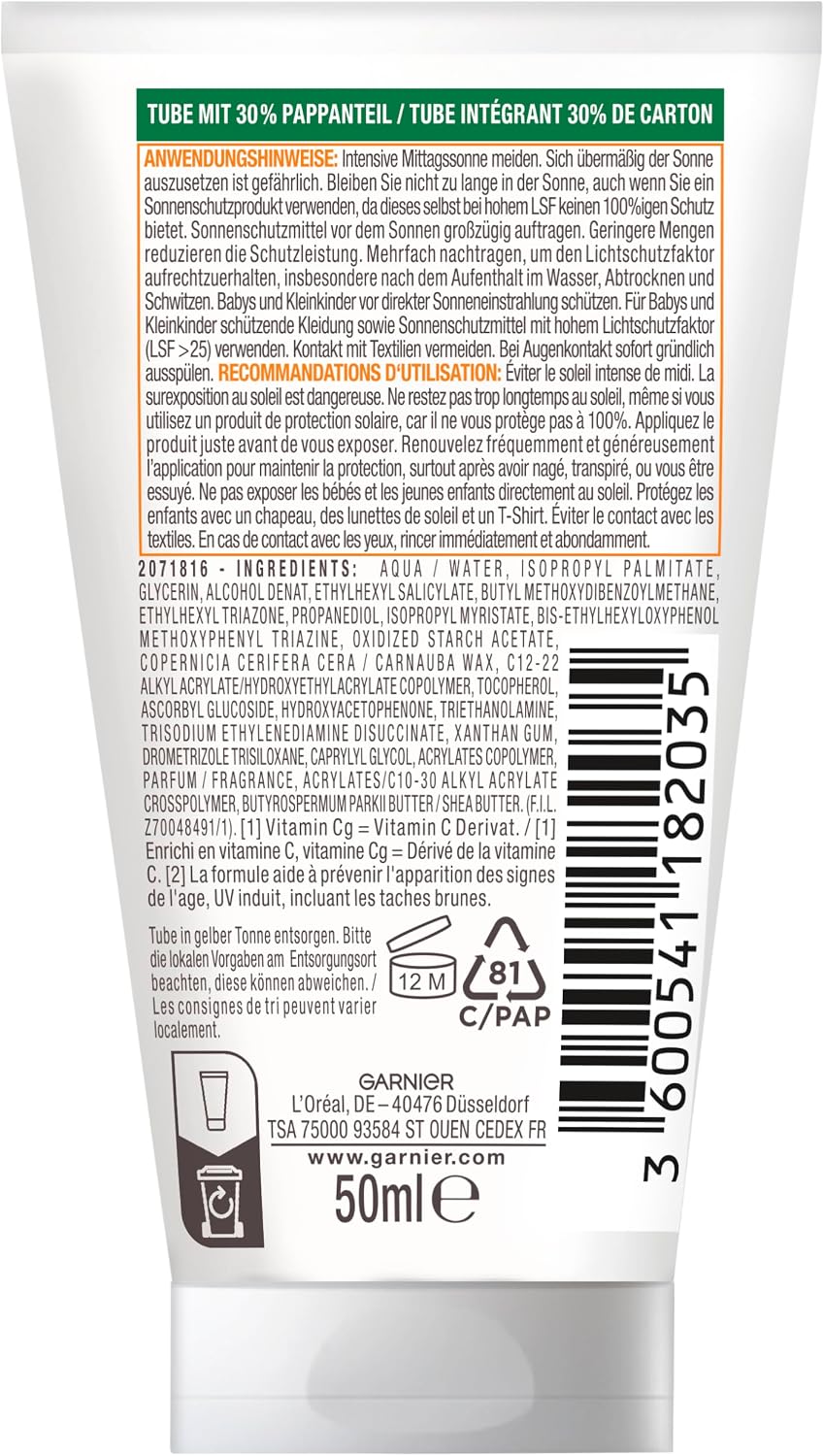 Garnier Ambre Solaire Hydra 24H Protect SPF50+ Very High Protection Hydrating Protection Lotion, 50ml