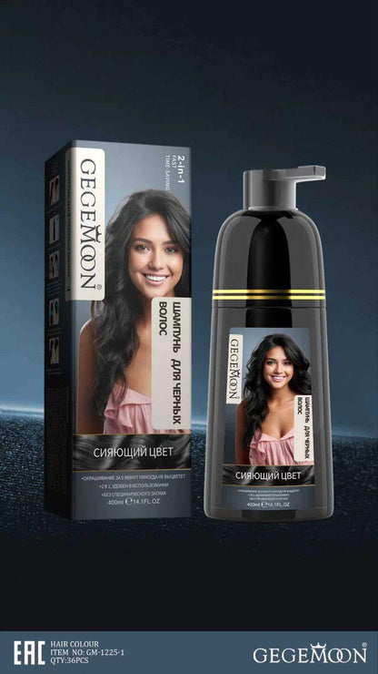 GEGEMOON 2-in-1 Black Hair Color Shampoo – Instant Gray Hair Coverage & Nourishing Hair Dye Shampoo | 400ml