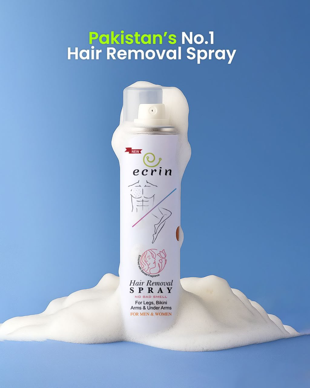 ECRIN Hair Removal Foaming Spray – Fast-Acting Body Hair Remover with Refreshing Fragrance | 200ml