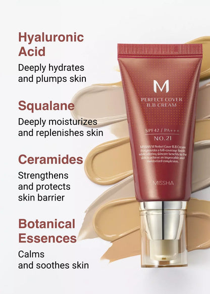MISSHA M Perfect Cover BB Cream SPF 42 PA+++ – No. 21 Light Beige, 50ml